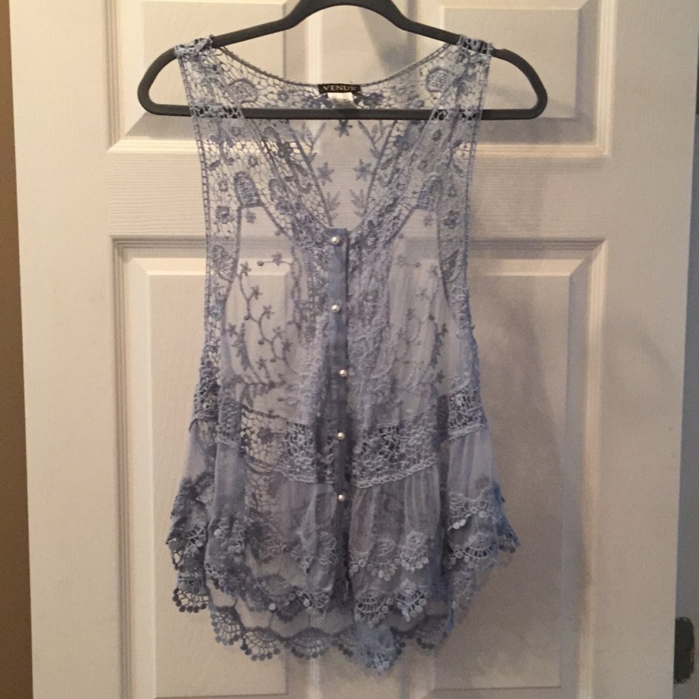Powder blue, lace vest